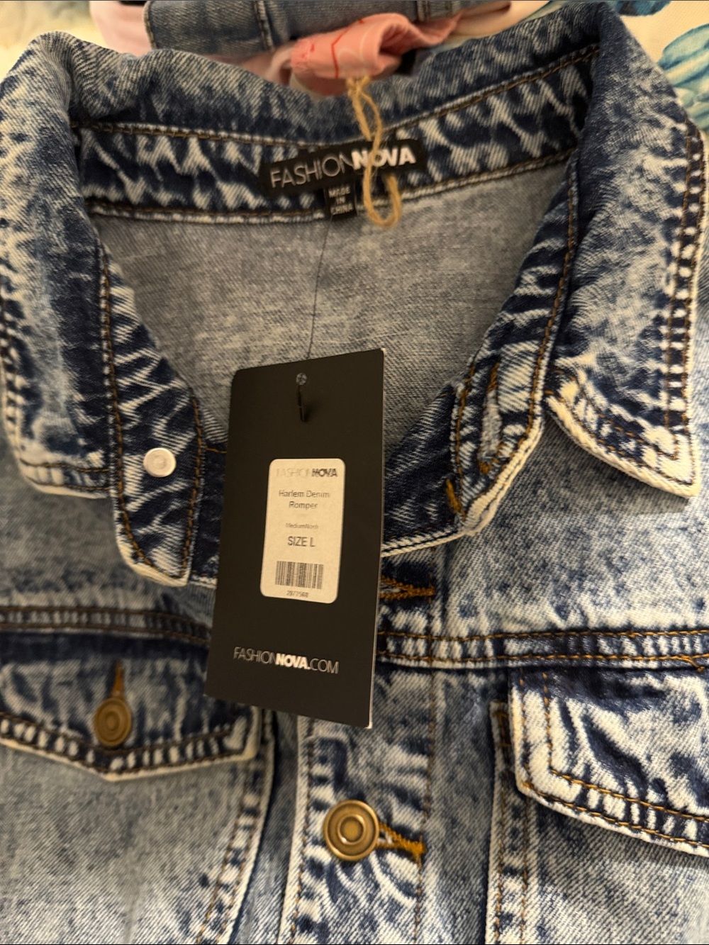 Fashion Nova Acid Wash Blue Denim Romper